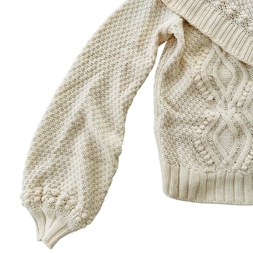 Intermix Women's Small Cable Knit One Shoulder Wool Sweater Neutral Knitwear - Picture 4 of 7