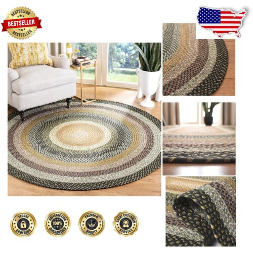 Durable Handmade Multi-Color Braided Area Rug - 8' Round, Country Cottage Style