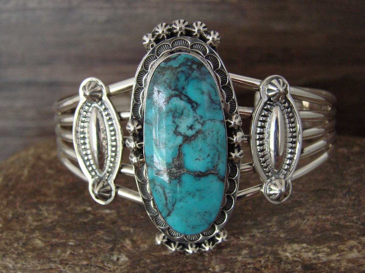 Navajo Indian Turquoise Sterling Silver Cuff Bracelet by