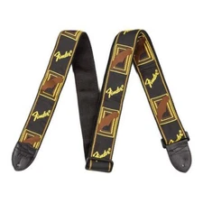 Genuine Fender 2" Monogrammed Adjustable Guitar Strap w/Logo, Black/Yellow/Brown