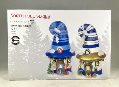 Dept 56 MERRY LANE COTTAGES #7 & 8  Set of 2 North Pole 6002878 Platinum Key D56