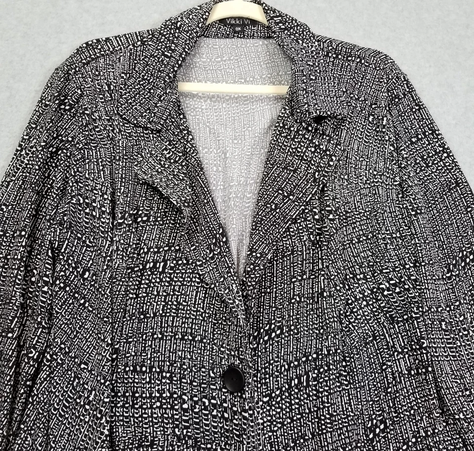 Chaqueta Blazer Vikki Vi Mujer 0X Plus Negra Blanca Abstracta Manga Larga Un Botón Foto 2 de 4