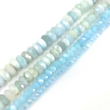 Gemstone Aqua Blue aquamarine  Faceted Rondelle Bead 15" strand 4mm 6mm 8mm 10mm