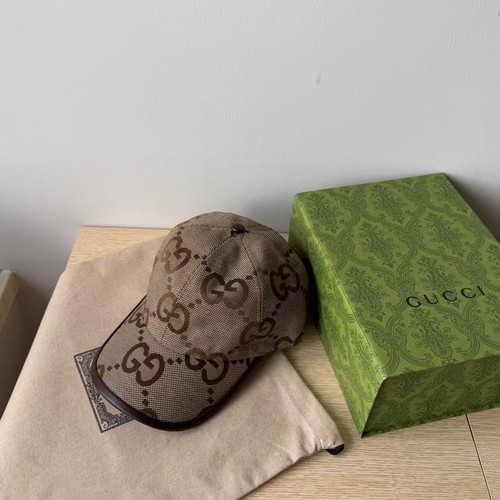 Gucci Beige Jumbo GG Monogram Baseball Cap Leather Trim Unisex Luxury Hat