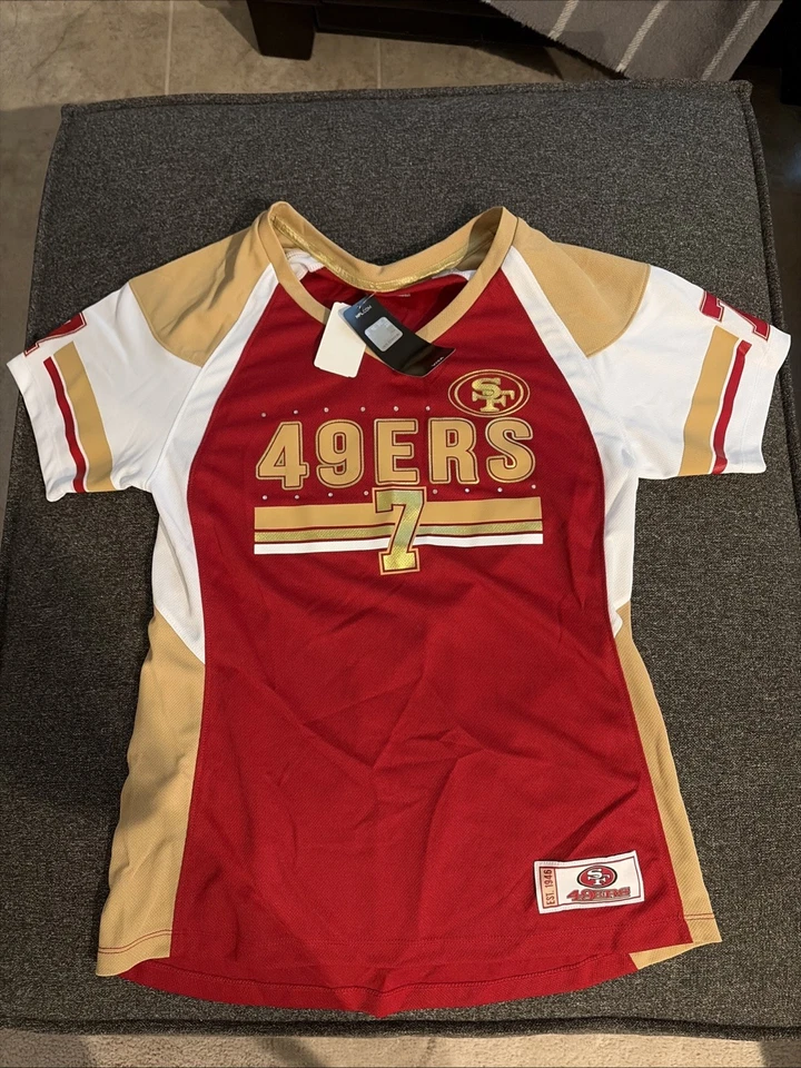 Футболка женская Colin Kaepernick San Francisco 49ers No7 красное золото средний размер новая с ценниками - Изображение 2 из 3
