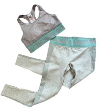 Gym Shark Workout Set Sports Bra Top And Leggings Teal And Grey Size Small