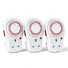 Plug In Timer 24 Hour White 3 Pack 3 Pin Plug Mains Timer With Switch