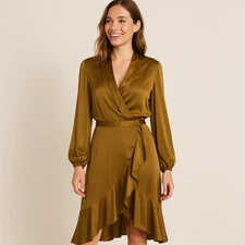 Zimmermann Silk Wrap Midi Dress Sz 1 (AU 10 US 6) Gold Long Sleeve Asymmetric