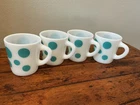 NEW OLD STOCK Vintage Hazel Atlas turquoise dots polka milk glass mugs vintage