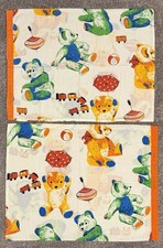 Vintage Set 2 Pillowcases Boy/Girl Teddy Bears w/Toy Print Colorful 1970s