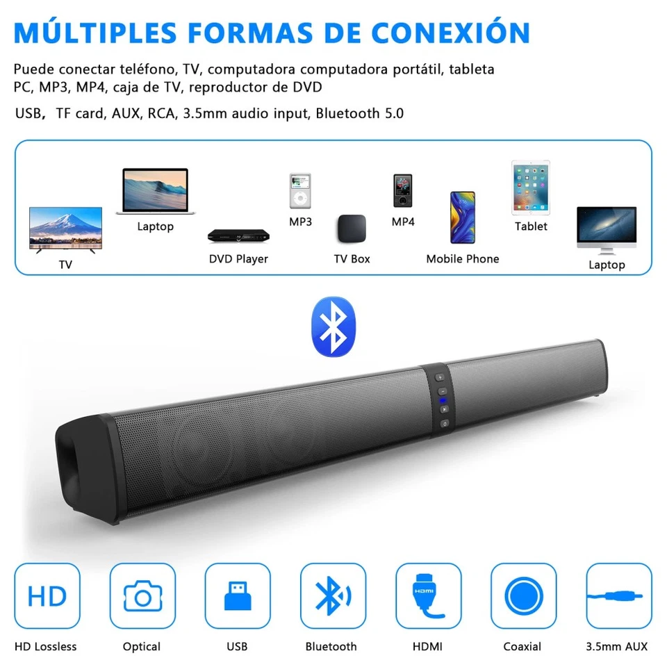 Soundbar Bluetooth 5.0 per Televisori,Altoparlanti PC Soundbar 3D Surround 2 in 1 - Immagine 4 di 4