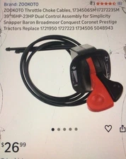 Throttle Choke Cables Dual Control Assembly  Snapper Tractor. 52