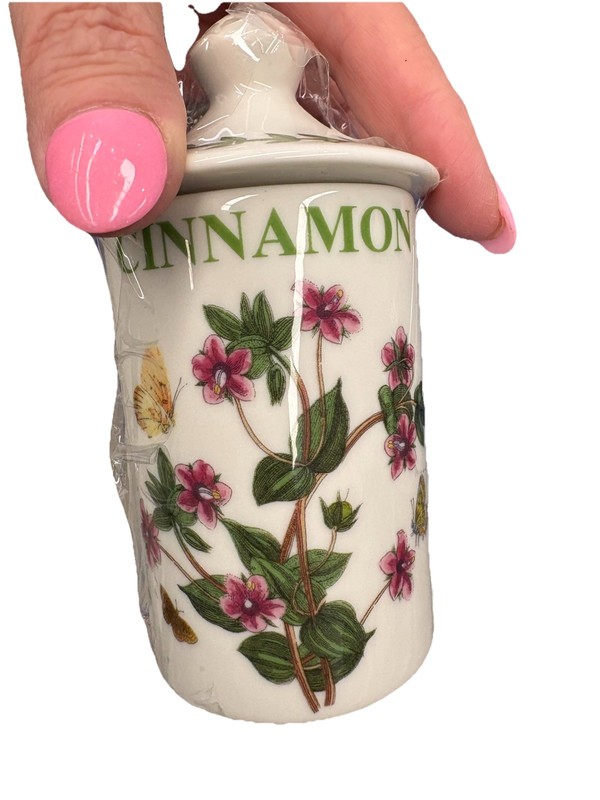 Portmeirion Ceramic Spice Jars Set Cinnamon Peppercorn Floral With Lids 2pcs