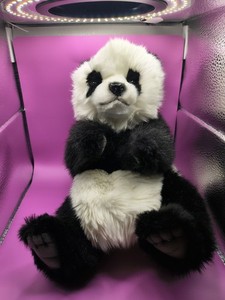 Hansa Panda Bear Plush Puppet 13" Black White Teddy Realistic