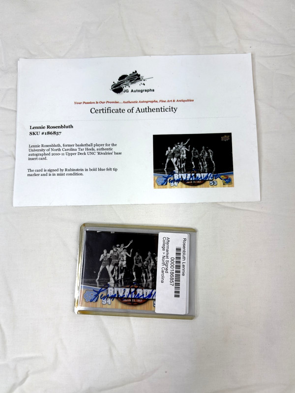 Lennie Rosenbluth Auto 2010-11 Upper Deck UNC Rivalries Signed Card JG COA