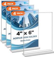 4 Pack Acrylic Sign Holders 4X6 Double-Sided Tabletop Display Stands for Menus F