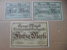 Notgeldscheine Geislingen/Steige, Kriegsnotgeld, 5 Mark, 20 Mark, 50 Mark