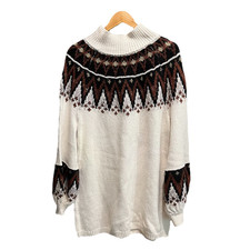 Free People High Neck Multicolor Geometric Scotland Sweater Mini Dress Size M