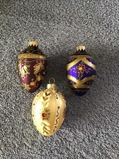 Blown Glass Egg Ornament BLUE PURPLE Gold JEWELED Mixed lot 3