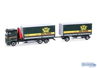 Herpa Emil Egger Volvo FH 2020 Flachdach Gardinenplanen-HäNgerzug + Kran 320504