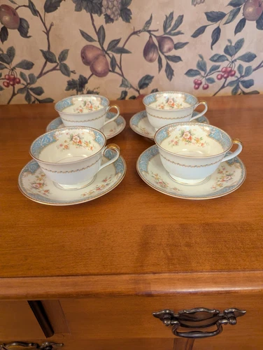 4-VINTAGE NORITAKE CHINA BLUEDAWN #622 CUP AND SAUCER SETS 