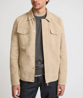 Beige Color Leather Trucker Jacket for Men  Pure Suede  Size S M L XXL 3XL CM