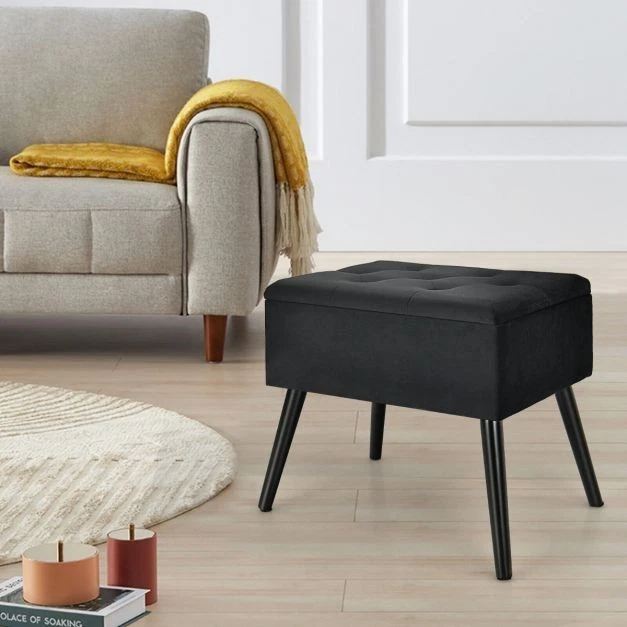Modern Upholstered Flip Top Velvet Storage Ottoman Footrest - Image 2 of 4