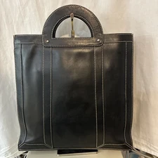Marc Jacobs Black Leather Briefcase Double Handle Tote Bag Open Top