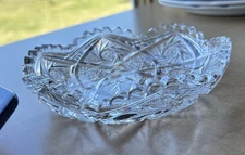 Vintage American Brilliant Crystal Cut Glass Bowl Scalloped Edge 6”
