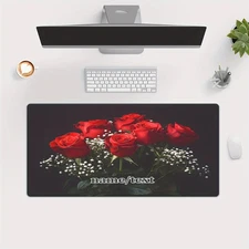 HOT-40*90cm1pc Customizable Red Roses on Dark Background Desk Mat - Personalized
