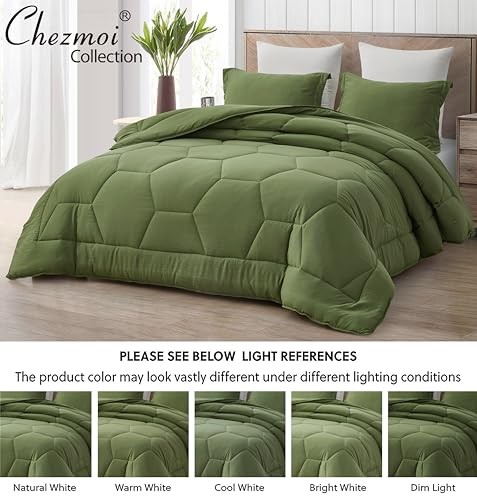 Vero Olive Green Comforter Set Size 3-Piece Full Olive, Honeycomb Hexagon - Picture 6 of 8