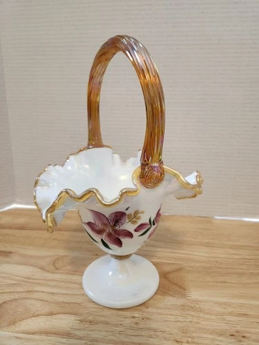 Vintage Fenton Glass 50th Anniversary Basket Elinor & Bill Fenton Signed