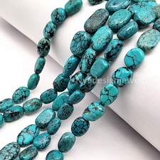 Natural Turquoise Oval Nugget Beads 10x8mm , Blue Black Gemstone Strand