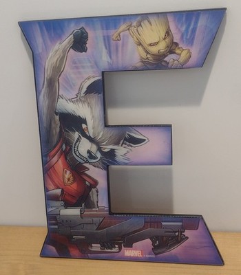 Rocket/Groot Guardians Of The Galaxy Letter ''E'' Lenticular Wall Decor 10''x8'' NEW