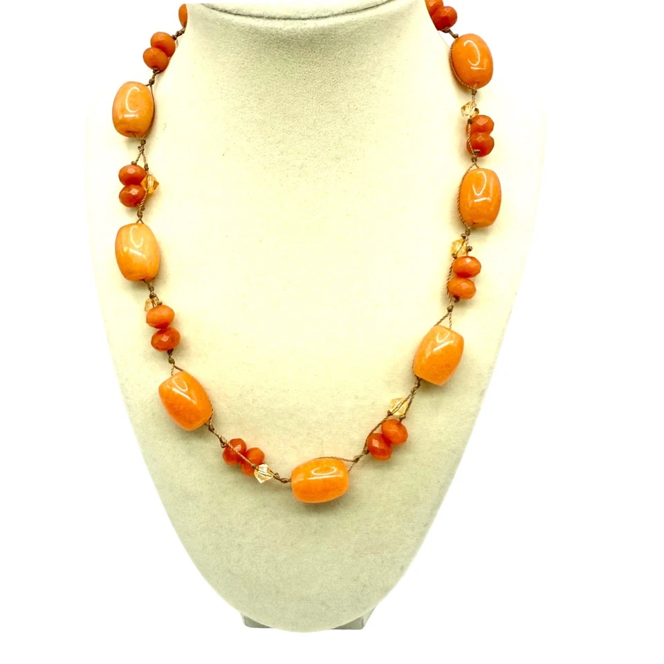 Talbots 橙色串珠声明项链金色双股复古风格 — 第 2/4 张图片