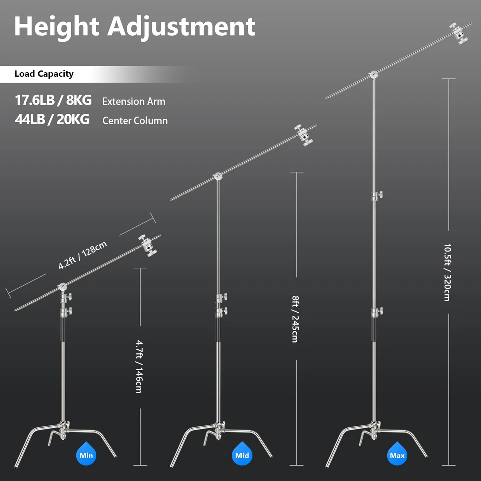 Soporte en C NEEWER SC320D Pro con brazo de brazo, altura máxima de 10,5 pies para equipo de estudio Foto 2 de 4