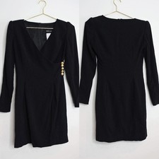 VTG Rena Lange Black Long Sleeve V Neck Mini Dress - XS 