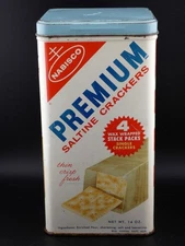 Vintage Nabisco Premium Saltine Crackers Storage Tin with Blue Lid
