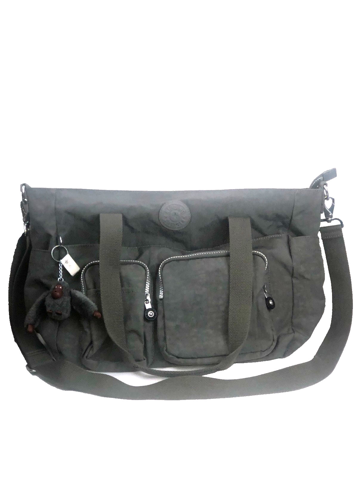 Kipling Live Light Gray Black Crossbody Tote Bag with Gorilla Keychain image 2