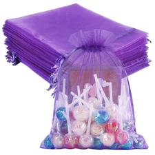 HRX Package 100pcs Organza Bags 6 x 9 inches, Purple Large Mesh Gift Drawstri...