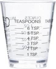 1oz Plastic Measuring Cup Shot Glass Measurer - Measure in Oz, Tsp, Tbsp or mL