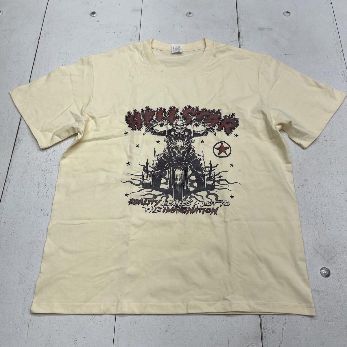 Hellstar Studios Shirt Mens Medium Yellow Biker Skeleton Graphic