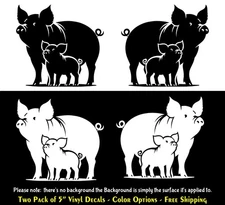 Pig & Piglet Two Pack of 5" White or Black Vinyl Decals Windows Car Truck Laptop