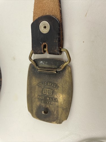 Cinturón de caza Deer Buck 1978 BTS latón macizo EE. UU. cinturón de cuero vintage - Imagen 5 de 15