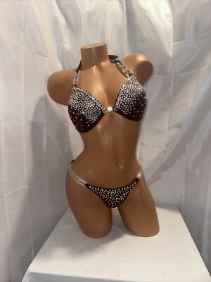 NPC competition BIKINI posing suit  Red /Black  34D CUP SMALL BOTTOMS NEW