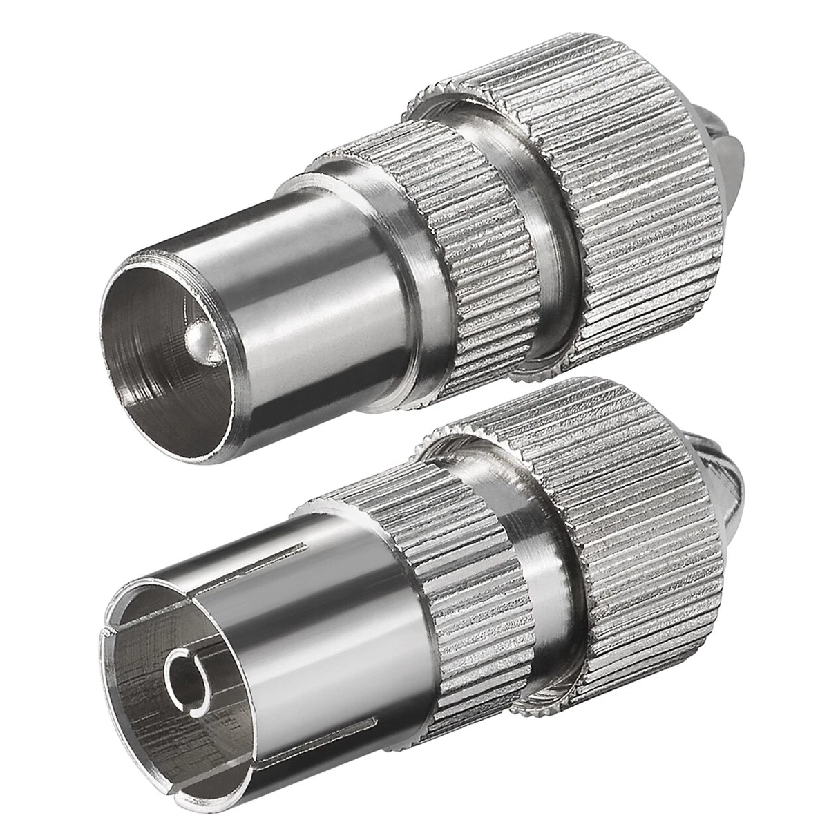 2X IEC Buchse Stecker Antennen Kabel Kupplung Metall Koax Demontierbar TV SAT HD 2X IEC Buchse Stecker Antennen Kabel Kupplung Metall Koax Demontierbar TV SAT HD
