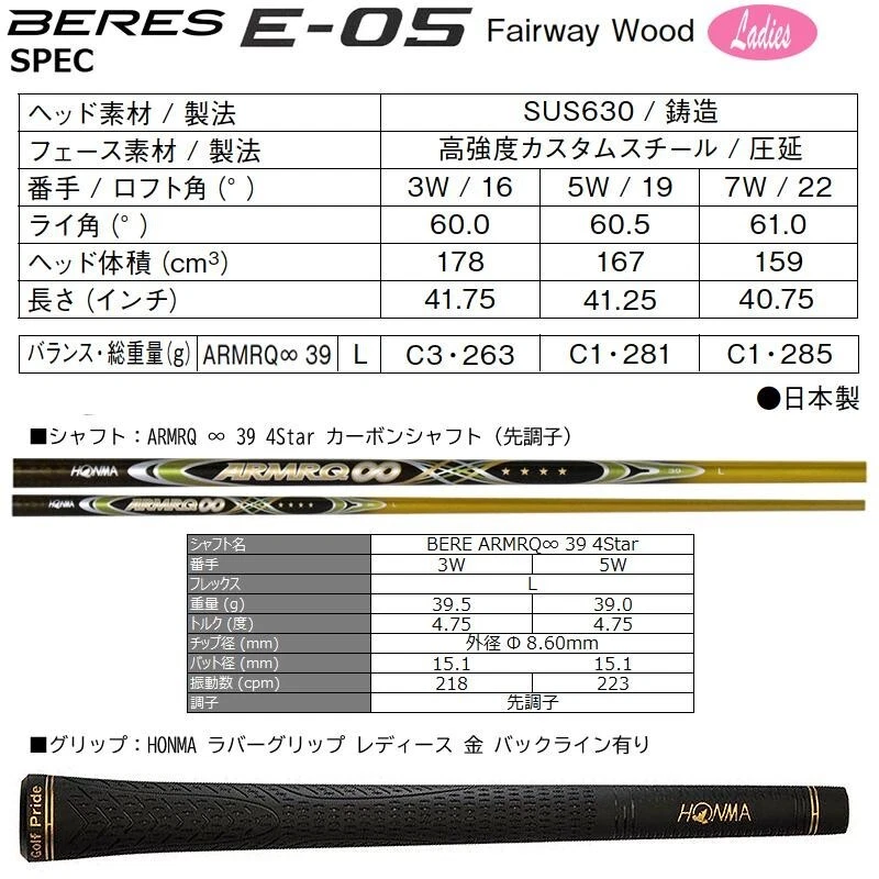 Ladies HONMA BERES E-05 4-Star GP 5W 19° Fairway wood L-Flex ARMRQ ∞ 39 4S - Image 3 of 4