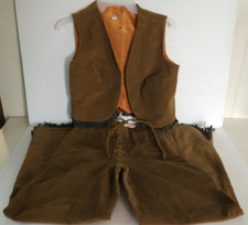 Vintage Suede Vest Pant Set Fringed Brown Outfit