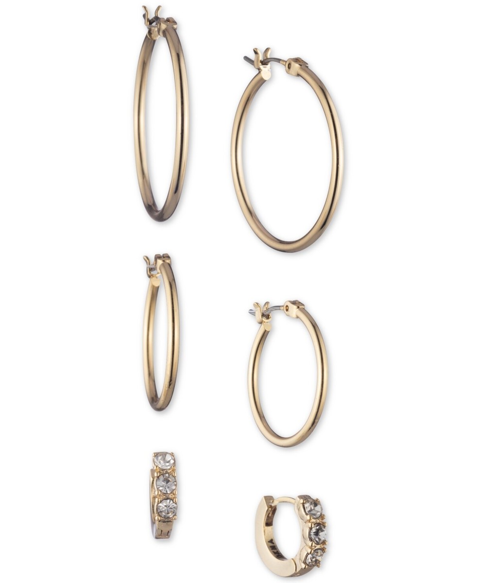 DKNY Gold-Tone Crystal Hoop Earrings Set Elegant Gold