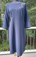 Teri Jon by Rickie Freeman Crew Neck Knee Length Pencil Dress Lace Detail Sz 12